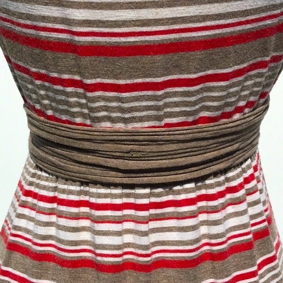 Max Studio Striped Summer Sleeveless Khaki Tan Cream and Coral Dress Size Medium - Picture 7 of 13